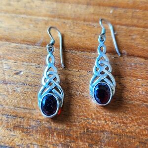 Sterling Silver Garnet Celtic Dangle Drop Earrings Ireland